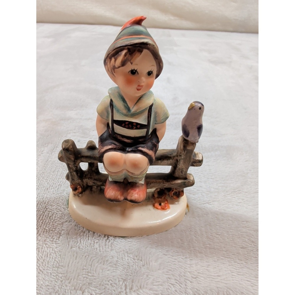 Vintage Ceramic Boy on Fence with Bird Figurine Wayside‎ Harmony Style Decor